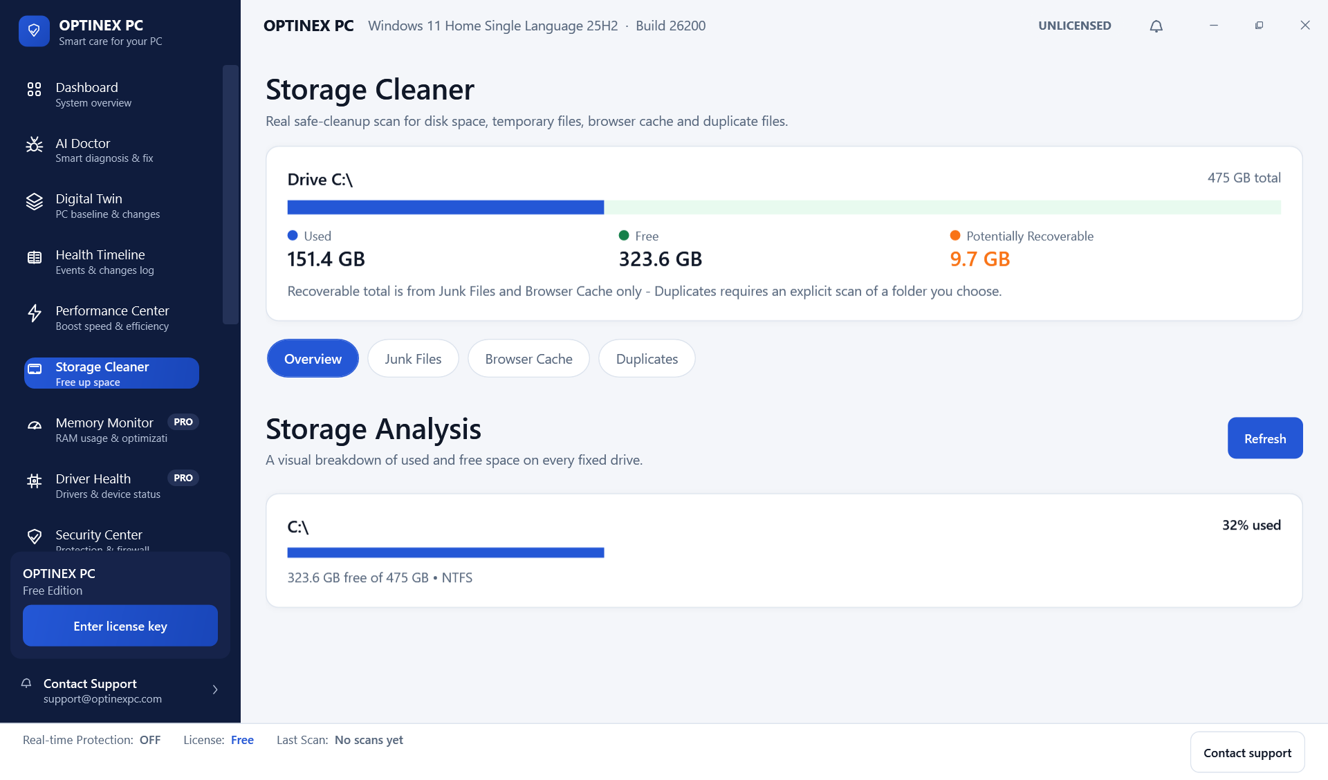 OptinexPC Storage Cleaner with drive usage from a running install